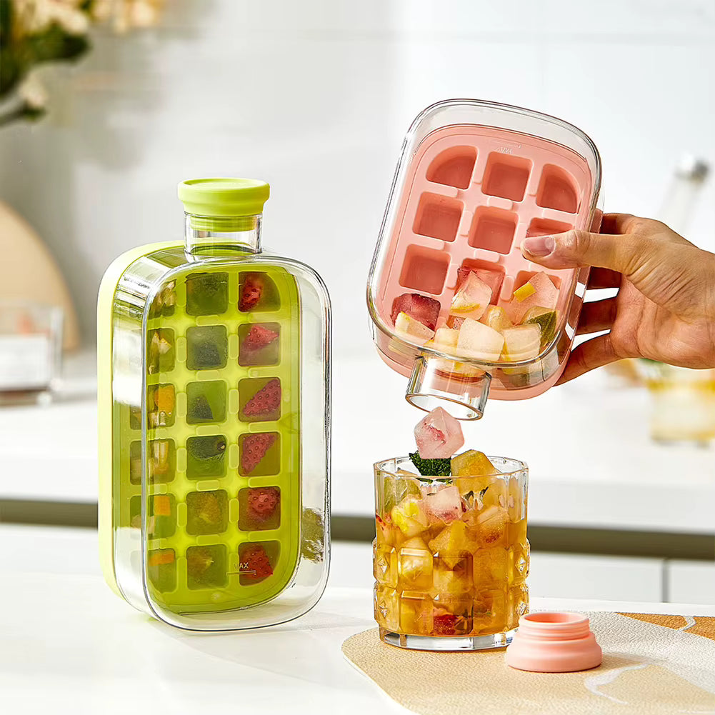2-in-1 Portable Ice Cube Water Bottle with Straw - 800ml/500ml Cooler for Outdoor Fitness and Refreshing Drinks